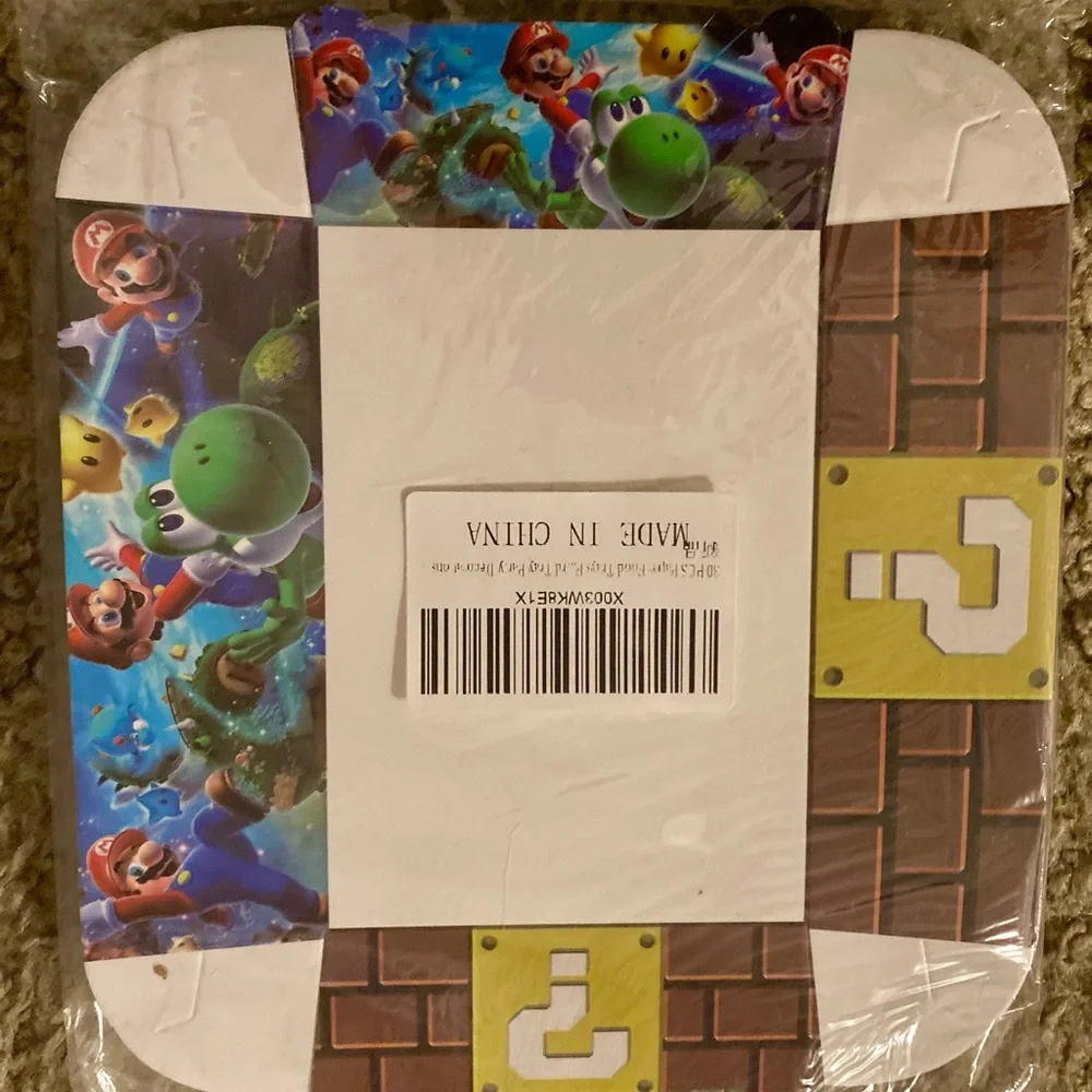 Super Mario Themed Party trays and cupcake covers and toppers